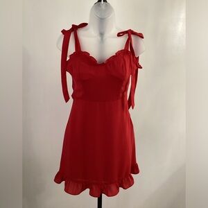 Forever 21 Women's Tie Shoulder Ruffle Trim Red Dress - Small